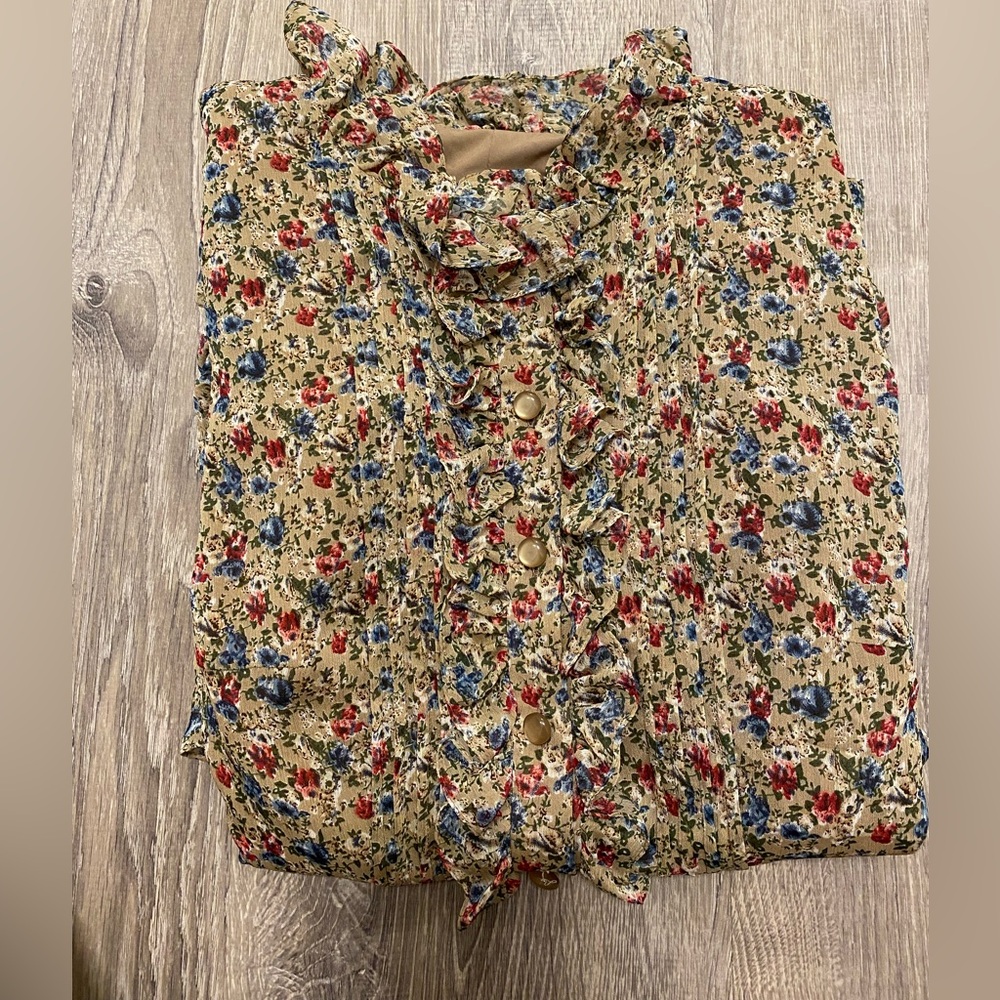 NEW MIKAEL AGHAL Floral Red Blue Ruffle Knee Length Flare Dress- 4 - Picture 15 of 15